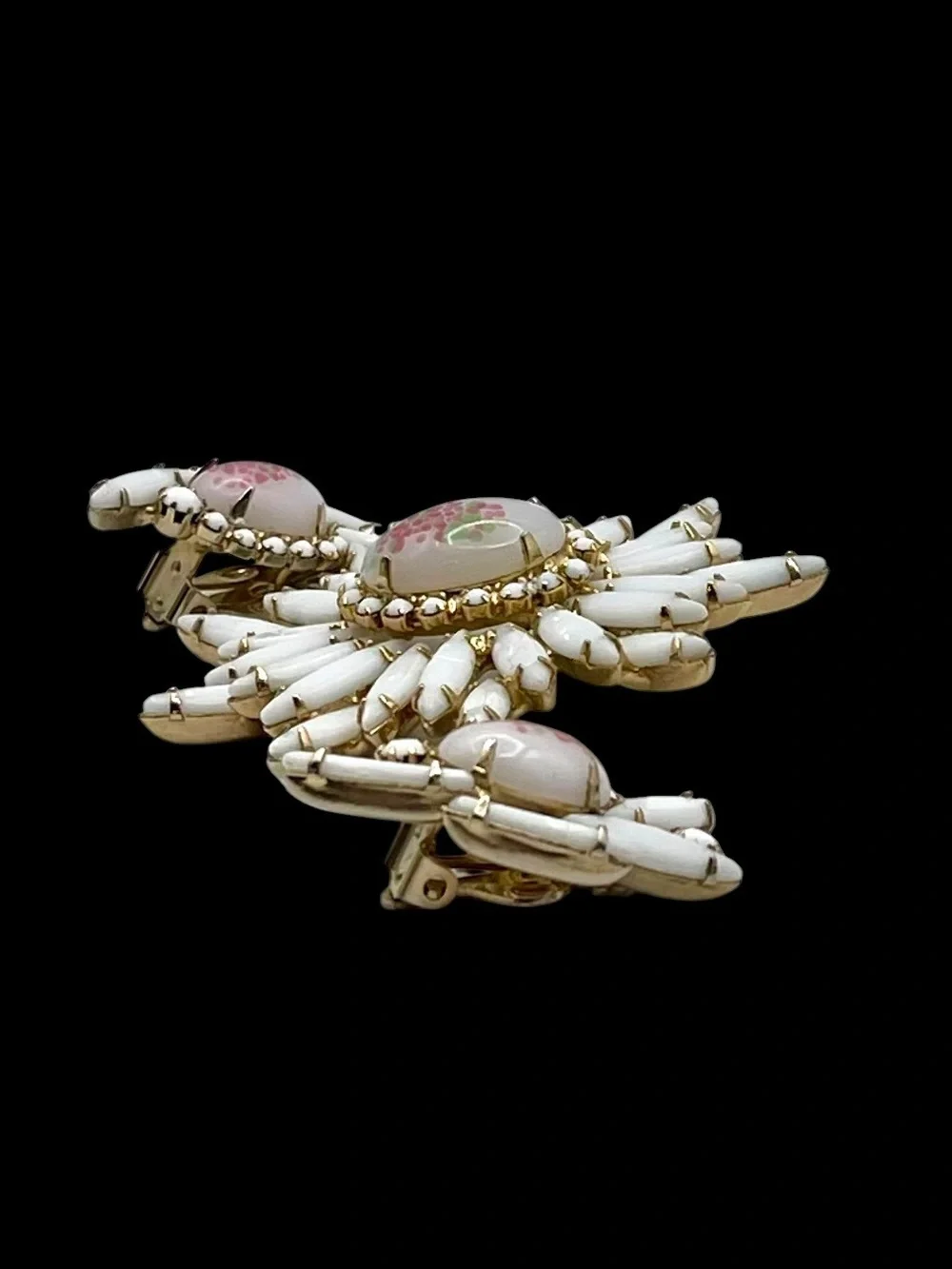 Vintage Judy Lee Milk Glass Sunburst Brooch & Clip Earrings Demi Parure Set